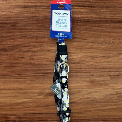 Top Paw Dog Collar Size X Small Daisy Linen Blend Comfort Adjustable 8-12 