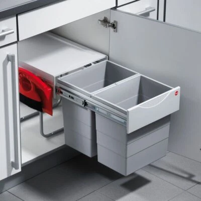 Hailo Raumspar-Tandem-Comfort Müll Eimer 2fach 40 Liter Küche Grau Silber - Bild 1 von 4