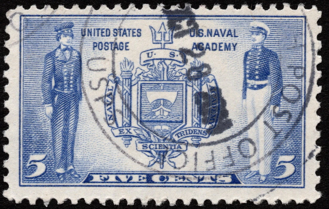 US   1937   5 cents Ultramarine États Unis Naval Academy Seal & Midshipman # 794 F VF