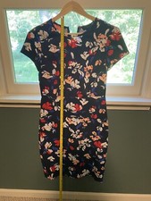 Banana Republic Cap Sleeve Midi Dress Size 0 Petite in Navy w/ Floral Print
