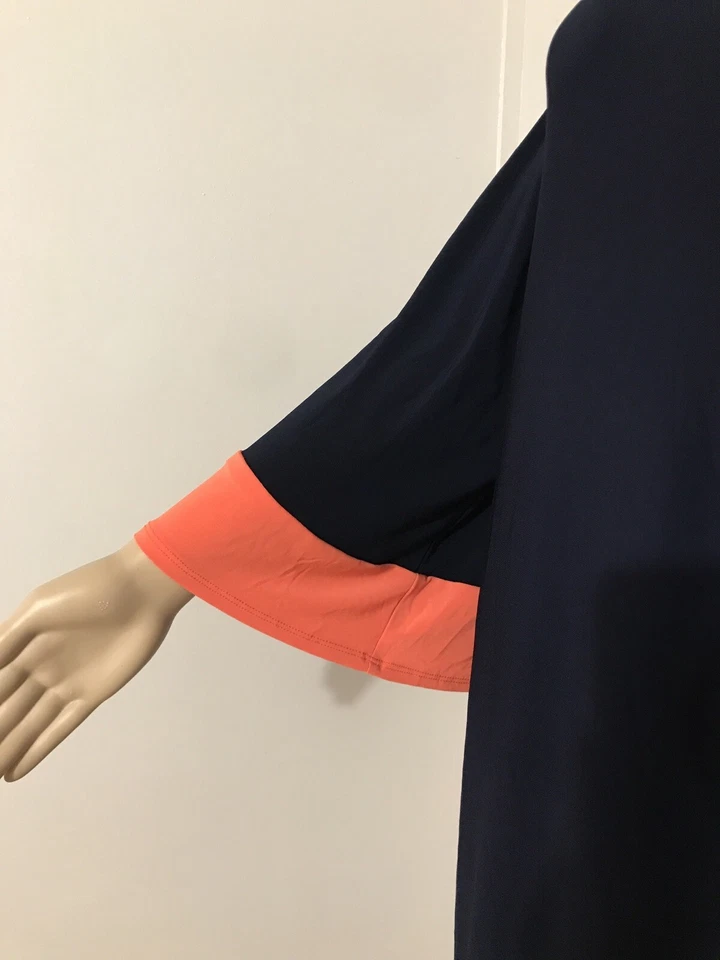 DRESSBARN Casual Dress Navy Blue/Orange Embellished Size 14 Bell Sleeve Women's - Image 3 of 4