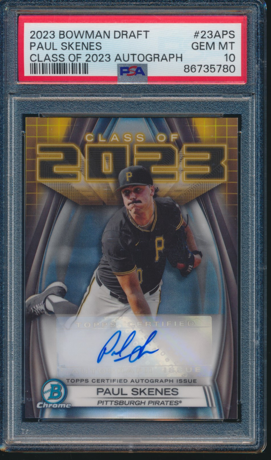 PSA 10 PAUL SKENES AUTO Class of 2023 Bowman Chrome Draft Pirates 