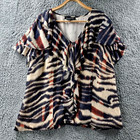 JONES NEW YORK Womens Top Size 18W Beige Brown Navy Blue Short Sleeve Ruffles