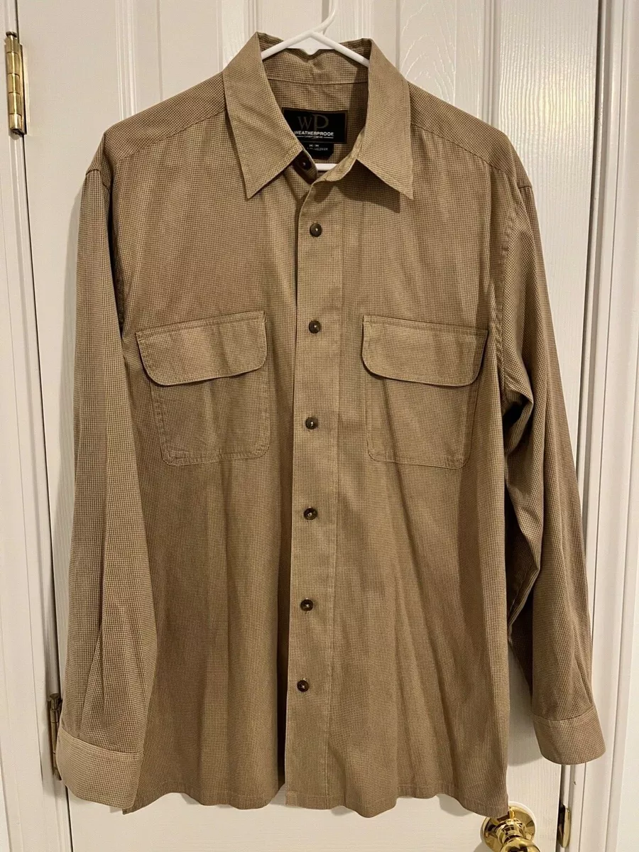 Weatherproof Garment Company Mens Tan Brown Medium Button Up Polyester Shirt