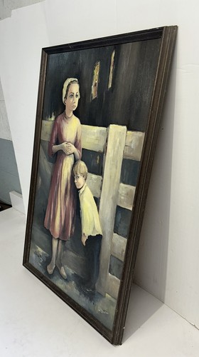 Antikes Ölgemälde von M. Zaucha Amish Kirchenmädchen, Kopfbedeckung, Junge - Bild 2 von 23