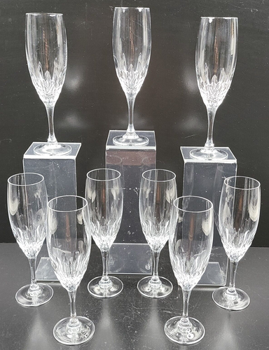 9 Cristal D'Arques Durand Juan Fluted Champagne Glasses Set Clear Cut Etched Lot - Picture 3 of 24