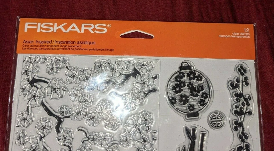 FISKARS Juego de 12 estampillas de inspiración asiática SELLOS TRANSPARENTES Fondo y regular Foto 2 de 4