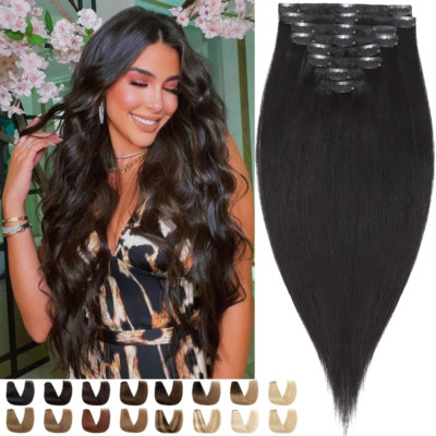 Damen Remy Echthaar Clip In Human Hair Haarverlängerung Blond Gerade Weich HAAR