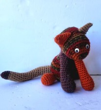 Handmade Crochet Cat Unique Gift Brown Orange Green 10 Cottage Granny in