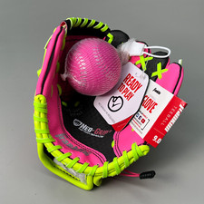 FRANKLIN Sports Youth Tee Ball Glove Right Handed Includes Ball 9" Pink/Green