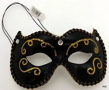 Mardi Gras Jester Black Mask Gold Lace Black Trim Masquerade Mardigras Party