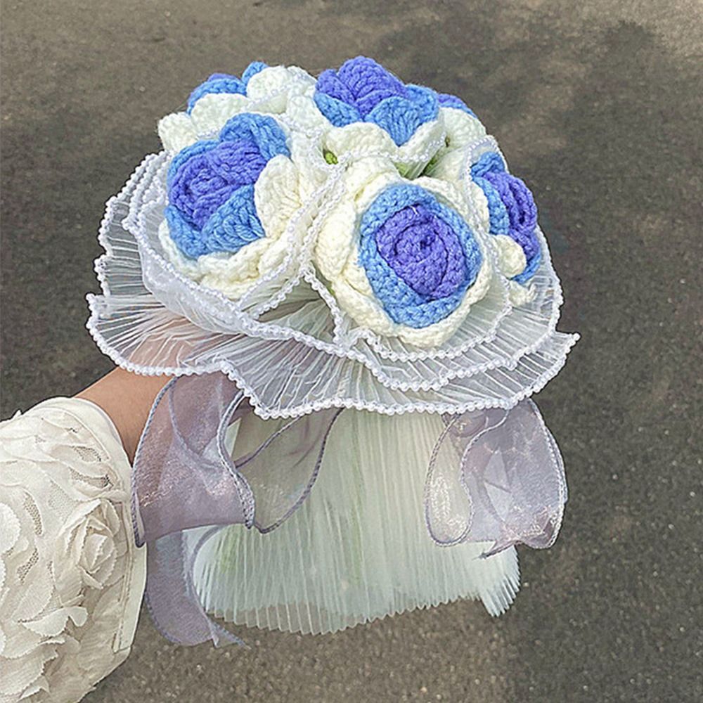 Decor Woven Knitting Flower Artificial Flower Hand Knitting Rose Fake
