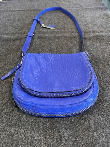 Vince Camuto Electric Blue Leather Double Zipper Fold Over Crossbody Bag  - Picture 1 of 16
