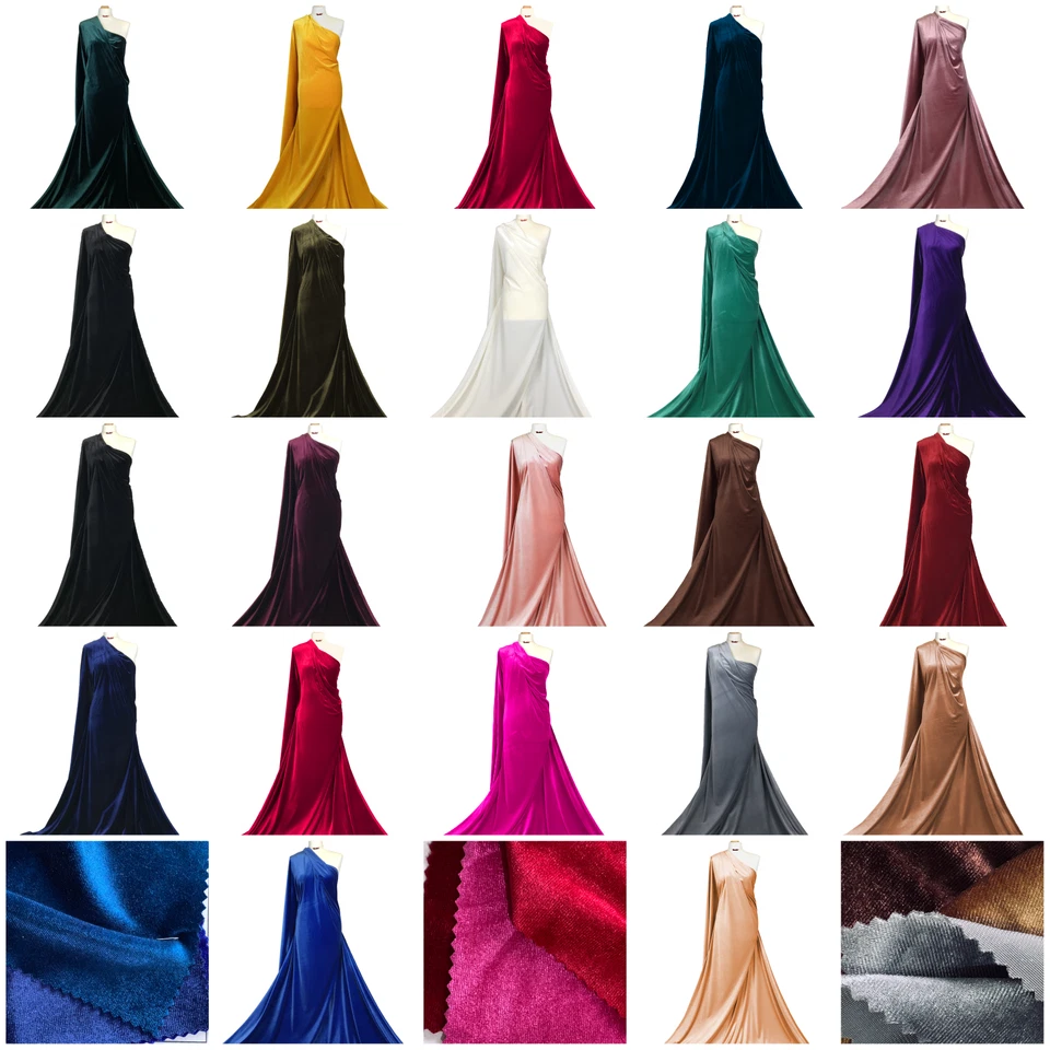 Velvet Velour Fabric Plain 4 Way Stretch Polyester Elastane Dressmaking Material - Image 3 of 4