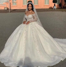 Customized V-neck Wedding Dresses Off The Shoulder Sparkly Sequins Bride Gowns