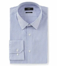 HUGO BOSS ENZO BLACK LABELDRESS SHIRT REGULAR FIT POINT COLLAR STRIPED BLUE -NWT