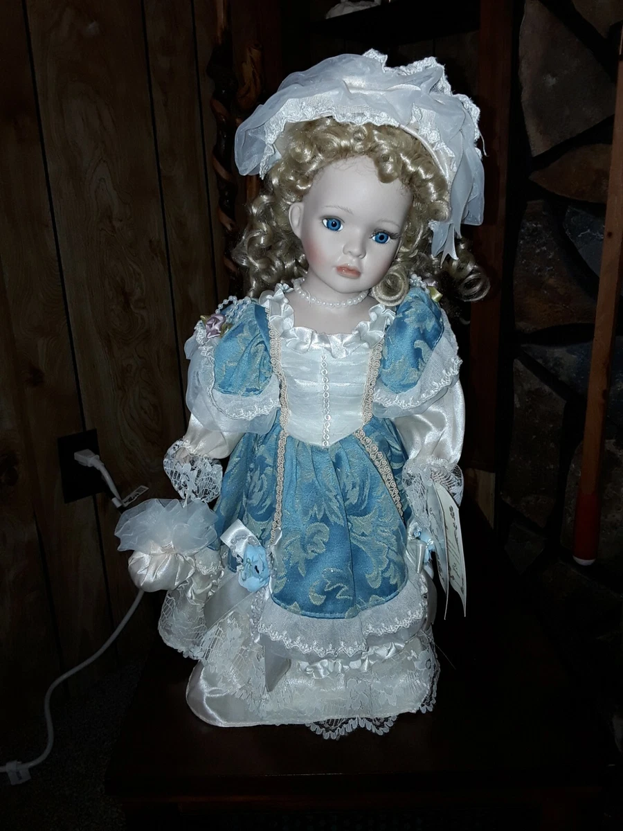 LE JARDINE COLLECTION HANDMADE PORCELAIN DOLL BLONDE CURLY HAIR WITH COA