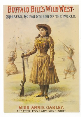 CODY WYOMING BUFFALO BILL MISS ANNIE OAKLEY SHARPSHOOTER PEERLESS LADY POSTCARD