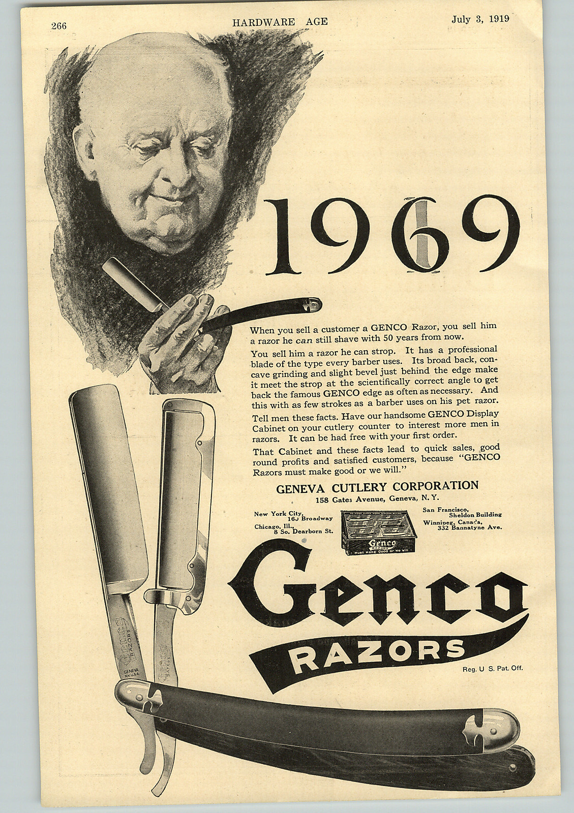 1919 PAPER AD Genco Straight Razor Geneva Cutlery Corp | eBay