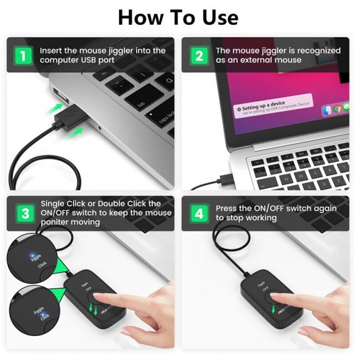 Mouse Jiggler Clicker 2 in 1 USB Port Mouse Mover For Computer With ON/Off - Afbeelding 4 van 7