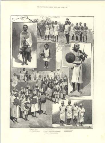 Bocetos de 1890 en Madagascar Mendigos Guerreros Prisioneros Condenados - Imagen 1 de 1