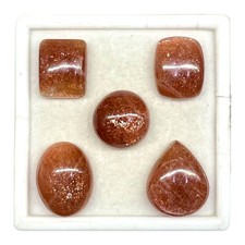 5 Pcs Natural Sunstone 17-22mm Glossy Orange Loose Cabochon Gemstones Lot
