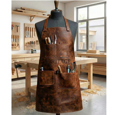 Vintage Leather Woodworking Apron Heavy Duty Carpenter Tools Workshop Bib Gift