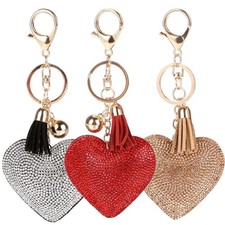  Crystal Rhinestone Heart Shape Key Ring Keychain Women Handbag Pendant Gift