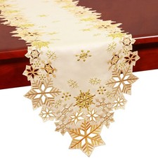 Embroidered Gold Snowflakes Table Runners for Christmas Holiday and Winter G...