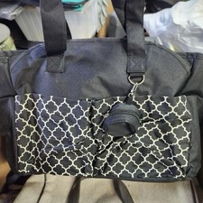 Black  White Geometric Baby Diaper Bag Tote with Outer Front Pockets
