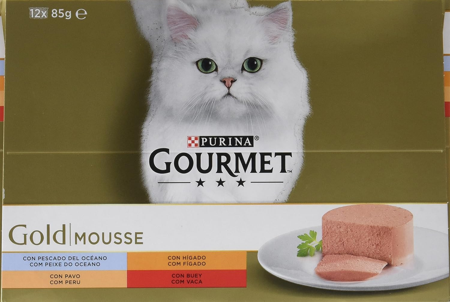 GOURMET Gold Mousse, Comida Húmeda Para Gato Adulto, Mousse, Surtido De Pescado