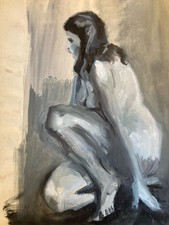 Bellissimo Pittura 1970 Guazzo Arte Ante Studio Donna Classico da Identificare
