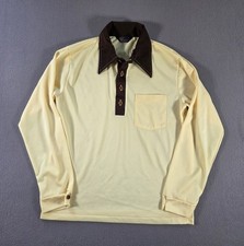 Vintage 70s Shirt Mens Medium Yellow Long Sleeve Polo Daggar Collar Smoker David