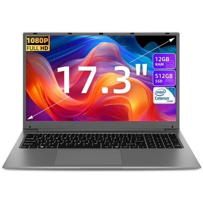 SGIN 17.3" Laptop FHD 12GB RAM 512GB SSD Intel Celeron 2.9 GHz 5.0G WiFi Silver