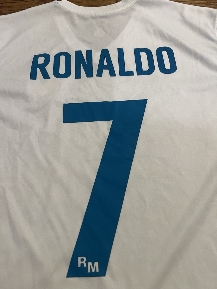 Real Madrid Cristiano Ronaldo #7 Large Jersey White Teal Short
