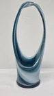 Vintage MCM Hand Blown Stretched Art Glass Basket Vase Murano Style In Blues 11”