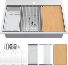 33-Inch Top Mount Kitchen Sink with Cutting Board, Colander, and Drying Rack