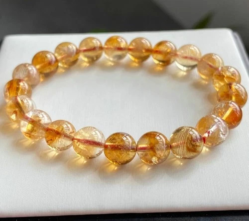 Bracciale perle cristallo quarzo citrino giallo naturale 9 mm 2219 - Foto 5 di 7