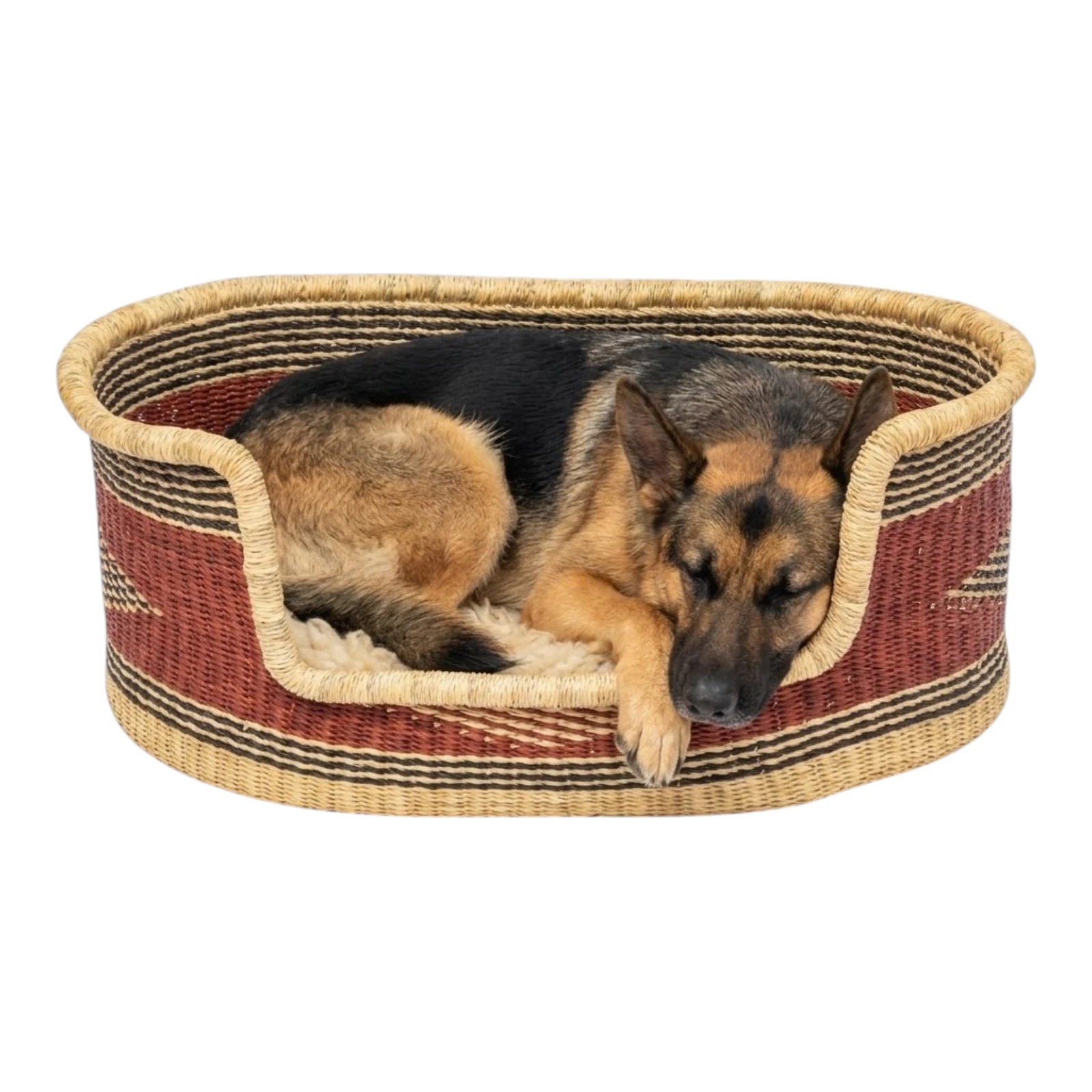 Large Bolga Dog Bed Woven Basket Handmade Elephant Grass Maroon Black