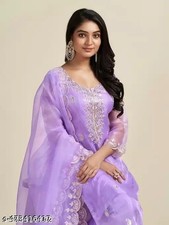 Indian Bollywood Lavender Embroider Kurta Pant Dupatta Readymade Party Suit A13
