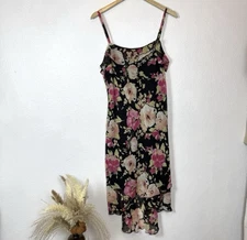 Y2K Drape Neck Floral Slip Dress Womens 14 Petite AGB Byer California Crinkle