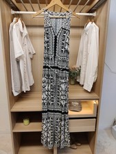 FAT FACE DRESS UK 14 R BLACK MONO MAXI SUMMER BEACH LONG SLEEVELESS WOMENS