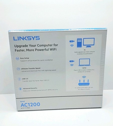 Linksys AC1200 Dual-Band Wireless WiFi 5 USB 3.0 Adapter Brand New Sealed - Picture 2 of 3