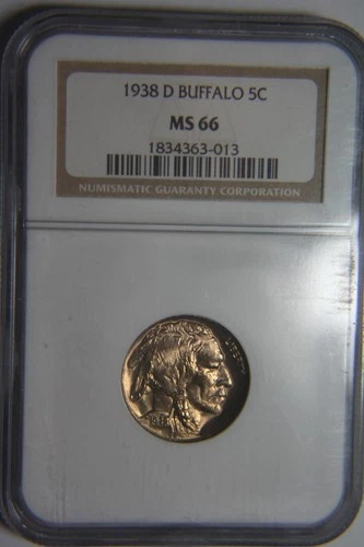 1938-D Buffalo Indian Head Five Cents Nickel - NGC MS66