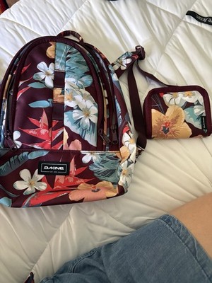 DAKINE Floral Tropical Burgundy Backpack, Medium Zip w/ Matching Zip Wallet