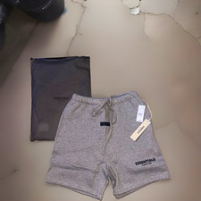 Essentials Men's Gray Fleece Cotton Sweat Shorts Drawstring Logo Size L