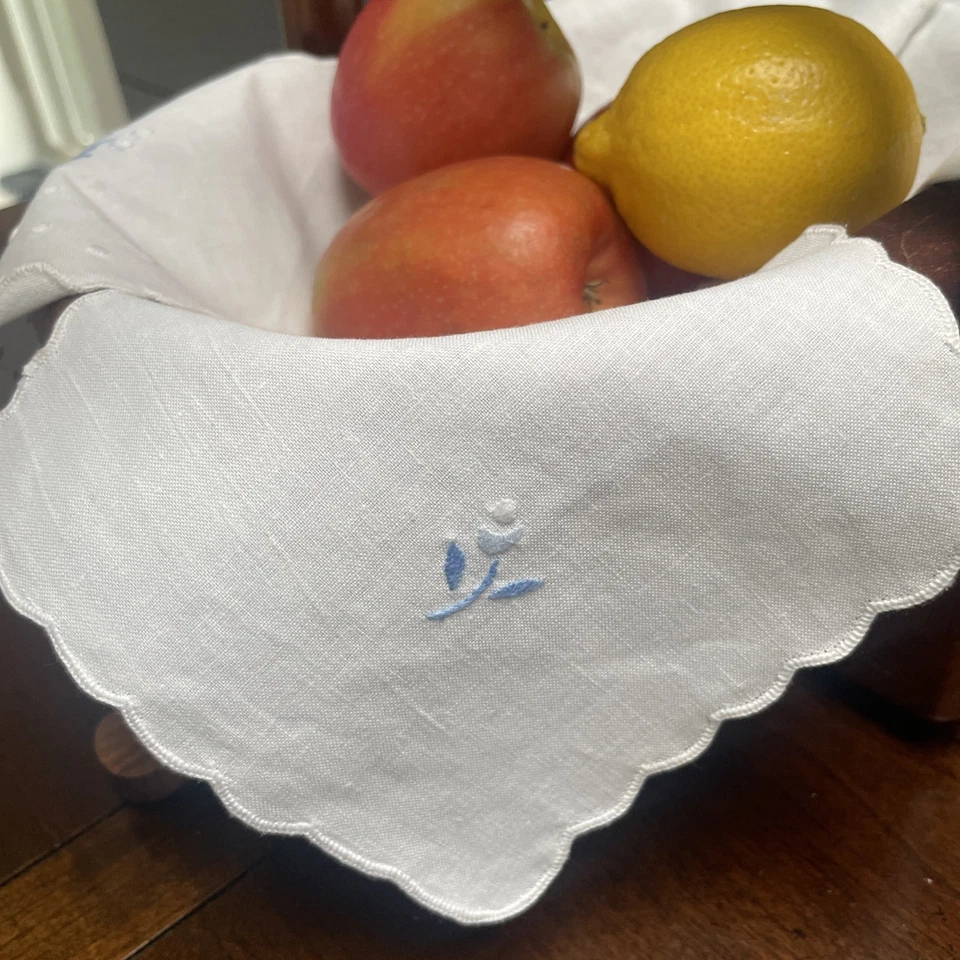 Bread Basket Liner Vintage, Embroidered Ramie Linen/Polyester Perfect 16 In. NOS - Image 4 of 4