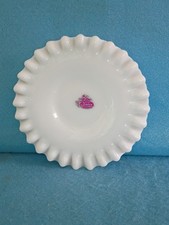 Fenton White Milk Glass Round Ruffled Edge Dish/Plate Hobnail Underside 6"