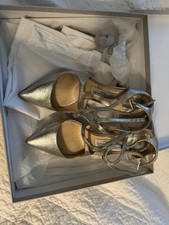 Jimmy Choo Silver Leather Strappy Ankle Strap Pointed Toe Stiletto 7 B