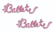2 Pink Ballet Iron On Patches 4.25" Script Dance Applique Rhinestone Accent